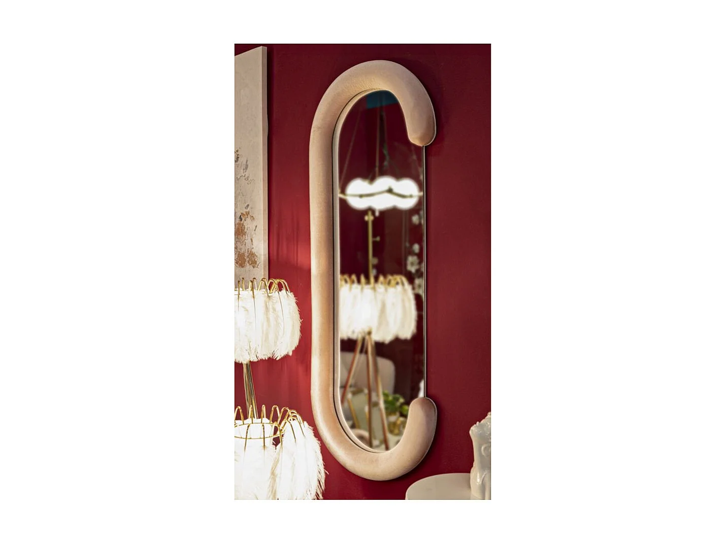 Roze fluwelen wandspiegel 60x7x160 cm