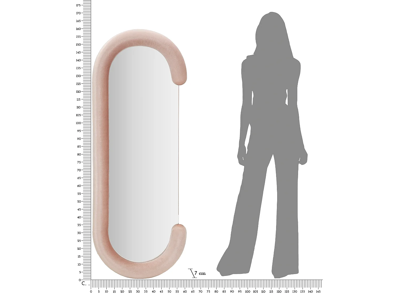 Roze fluwelen wandspiegel 60x7x160 cm