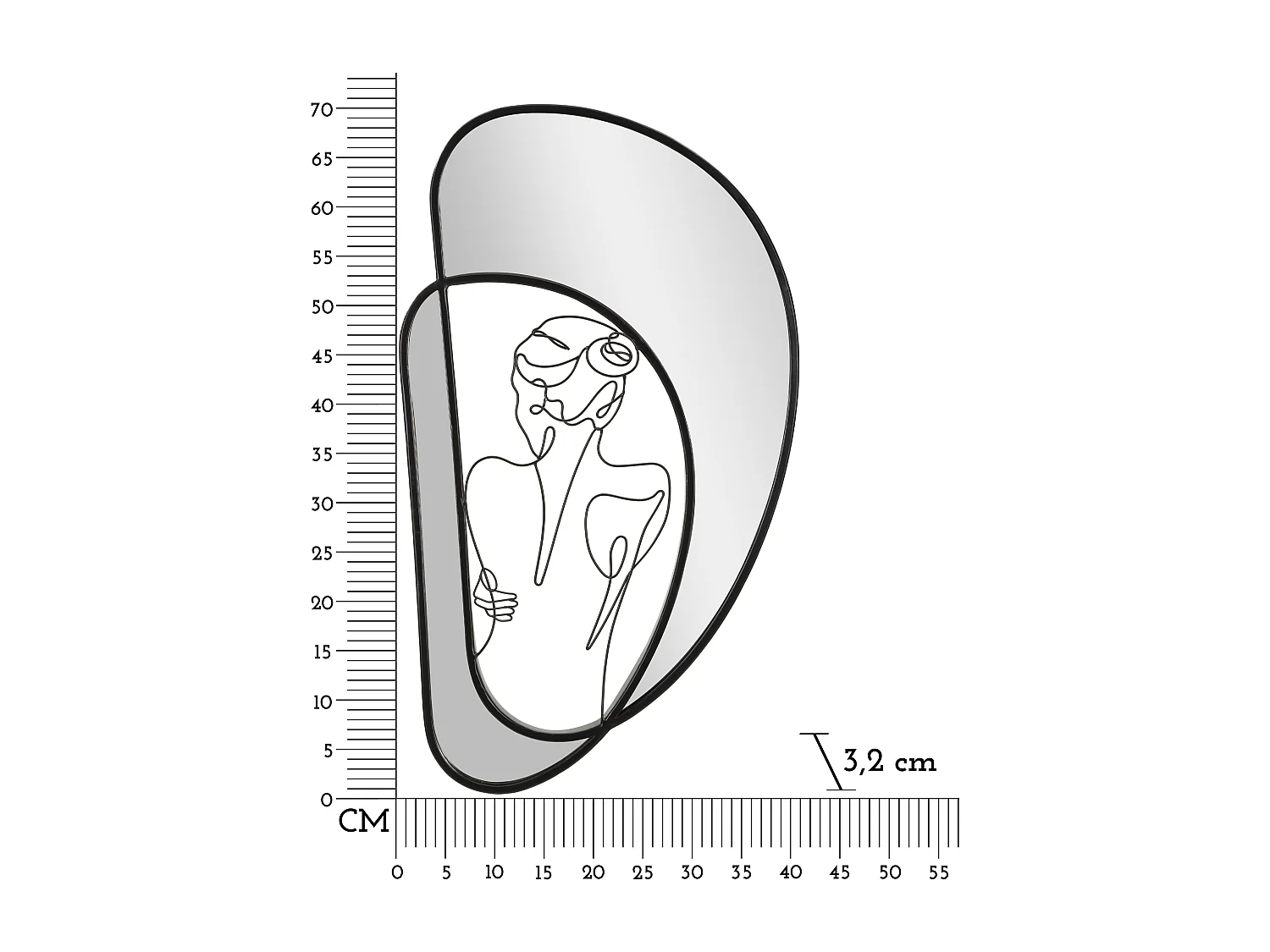 Miroir Mural Design "Nudity" 70cm Noir