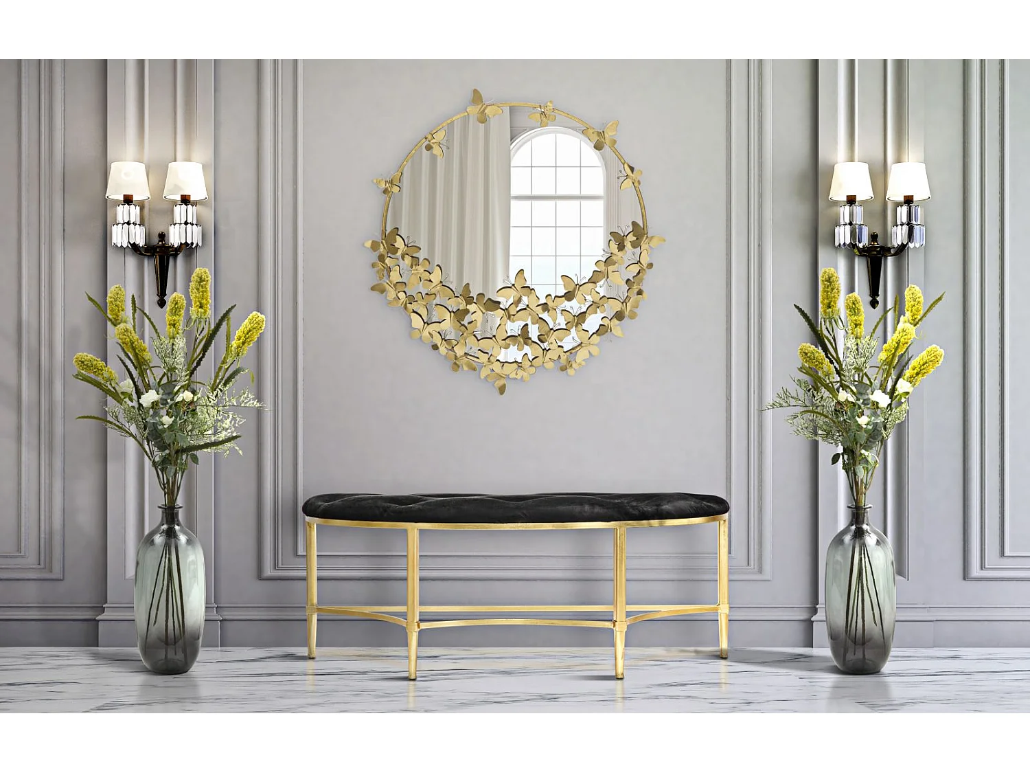 Miroir Mural Design "Butterfly" 94cm Or