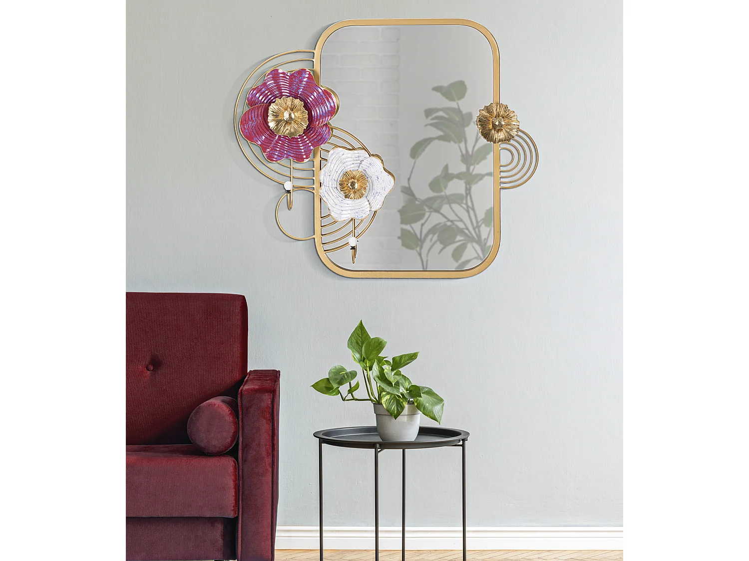 Specchio da parete con fiori in metallo multicolore cm 75x9,5x64,1