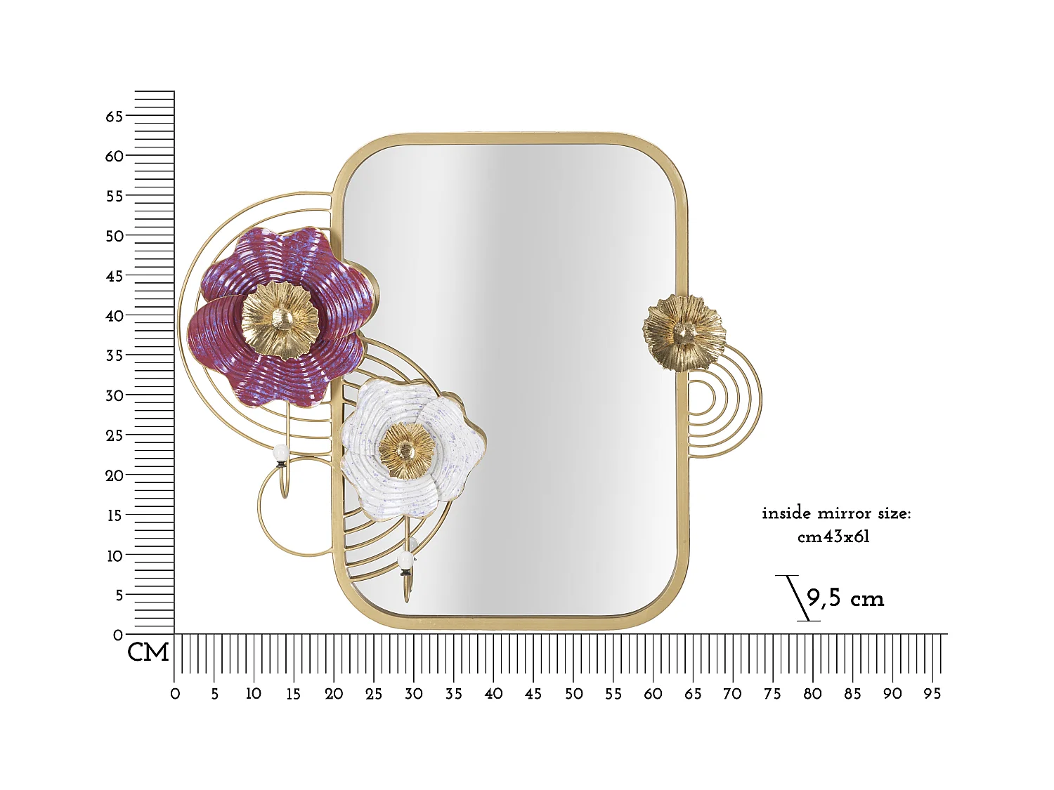 Miroir Mural Avec 2 Crochets "Lovis" 75cm Multicolore