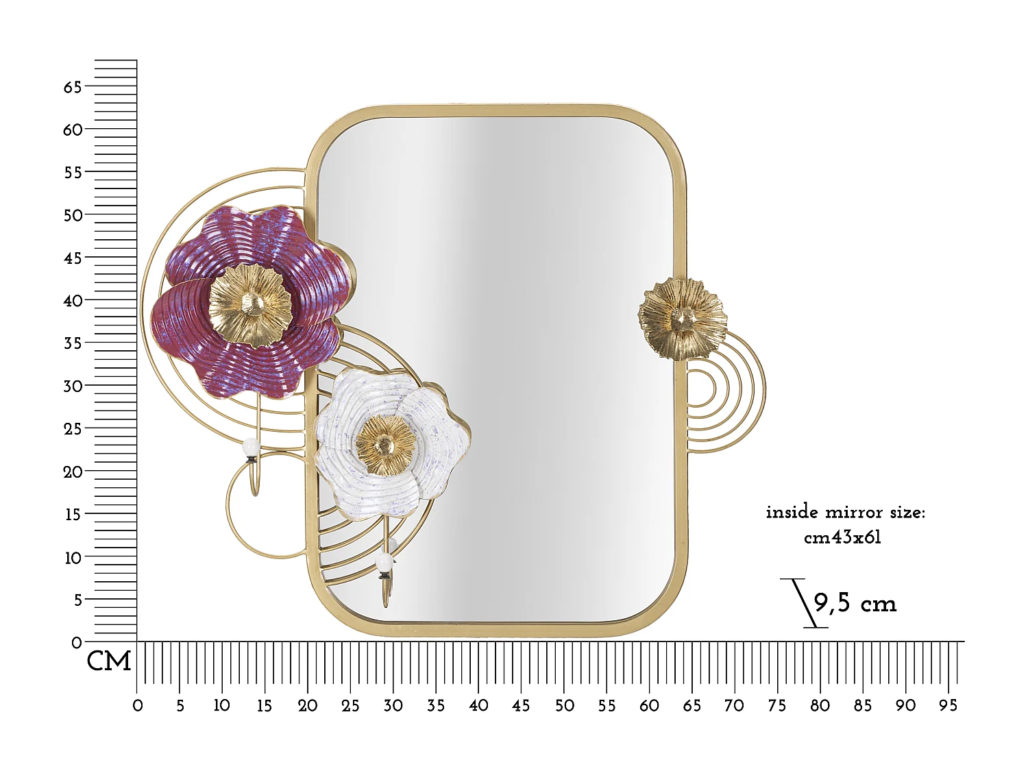 Miroir Mural Avec 2 Crochets "Lovis" 75cm Multicolore