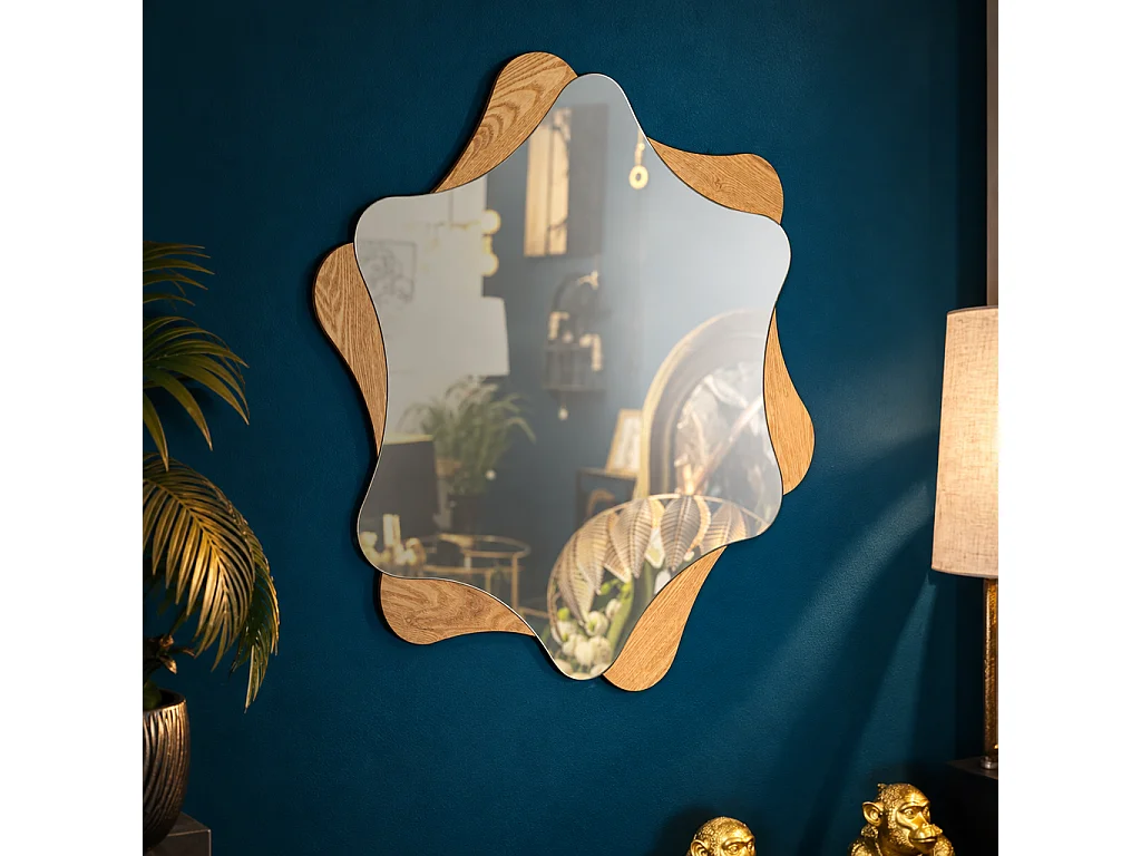 Lustro ścienne Star, kolor naturalny, płyta MDF, 80 x 1 x 80 cm, Mauro Ferretti