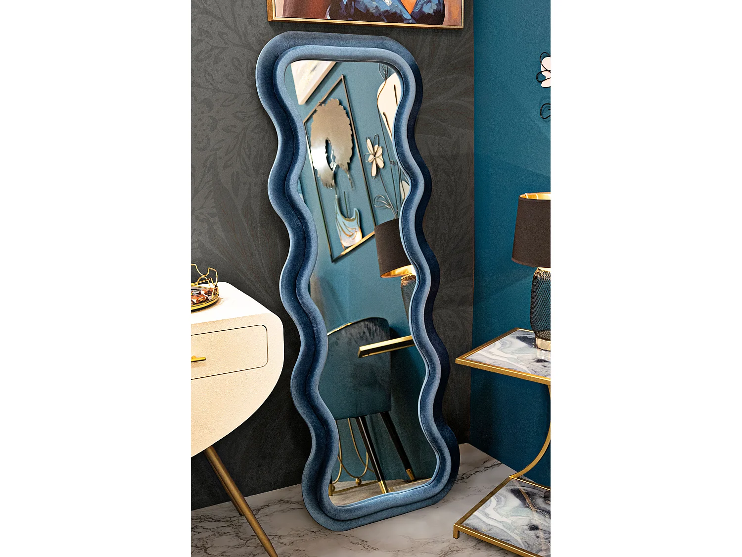 Miroir Mural en Velours "Emily" 160cm Bleu