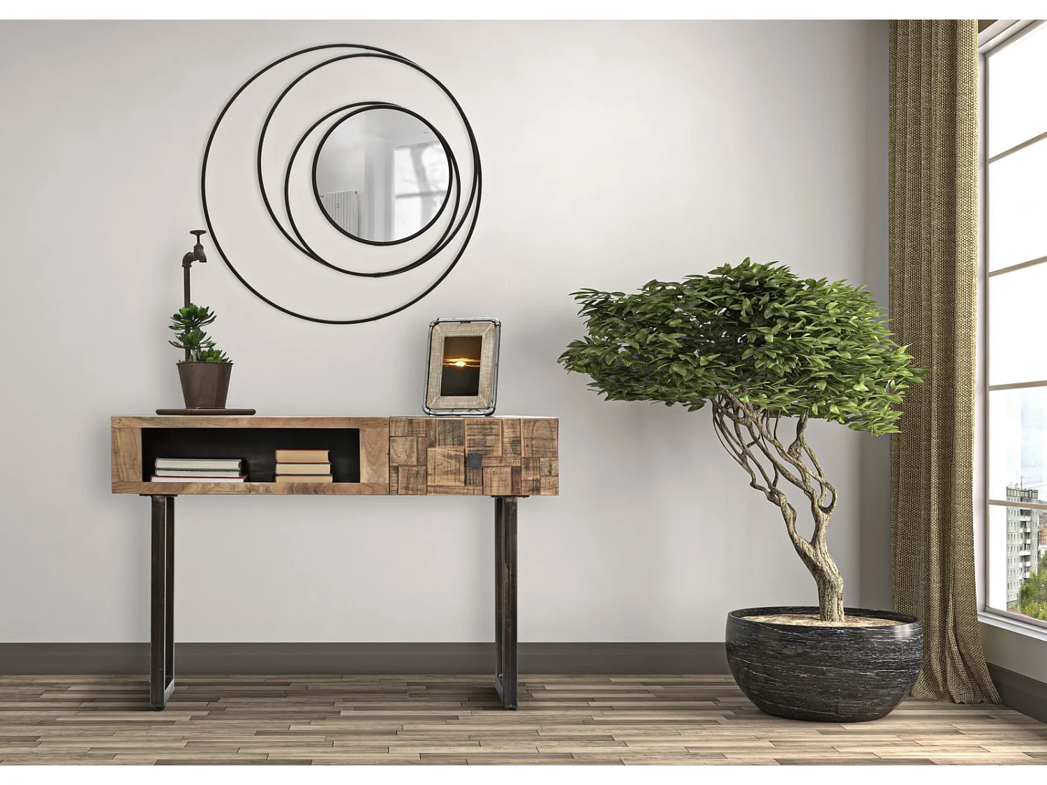 Miroir Mural Design "Industriel" 80cm Noir