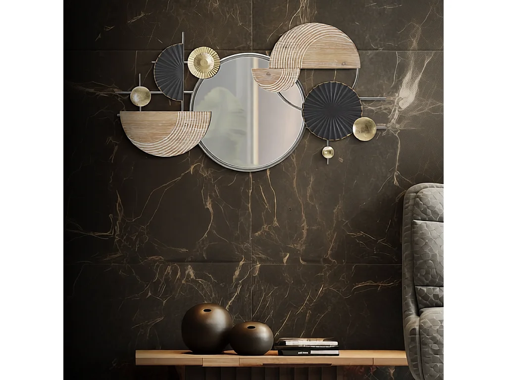Espejo de pared decorativo de metal y MDF Abstract
