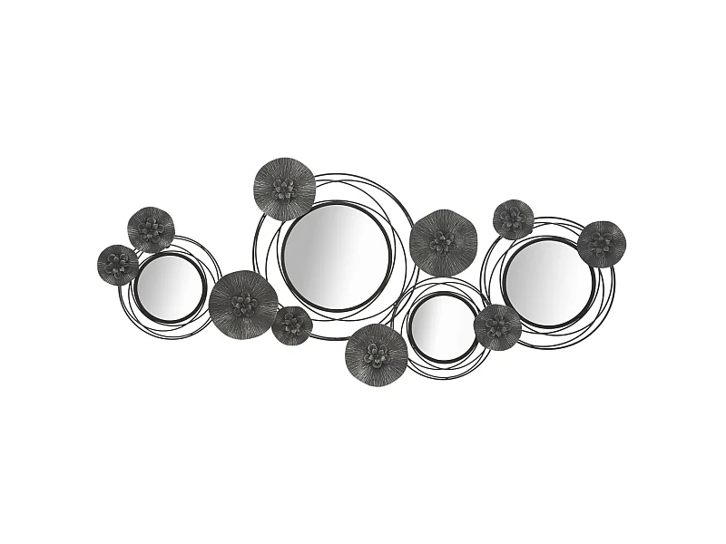 Décoration Murale 4 Miroirs "Ronds" 117cm Noir & Gris