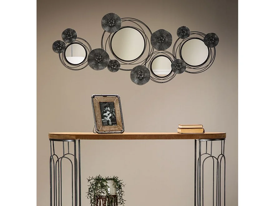 Décoration Murale 4 Miroirs "Ronds" 117cm Noir & Gris