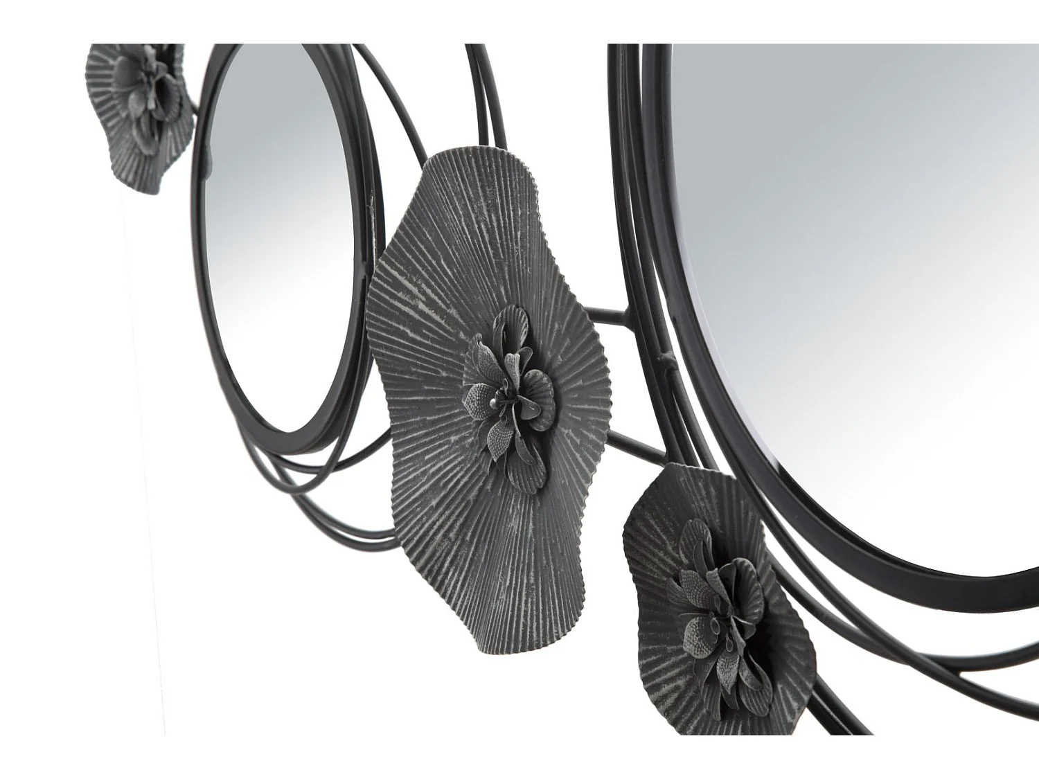 Décoration Murale 4 Miroirs "Ronds" 117cm Noir & Gris