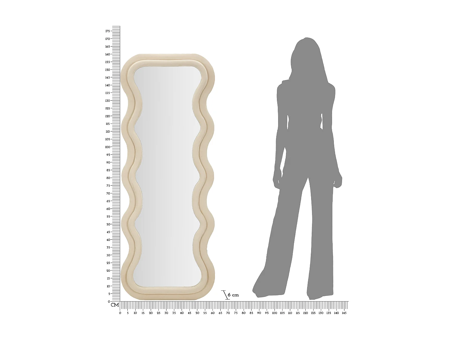 Miroir Mural en Velours "Emily" 160cm Crème