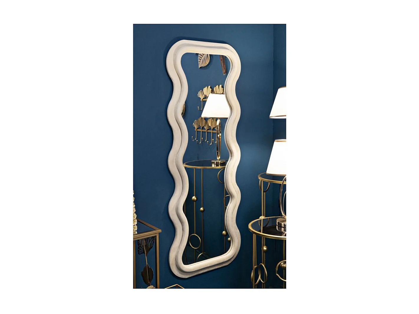 Specchio da parete in velluto beige cm 60x6x160