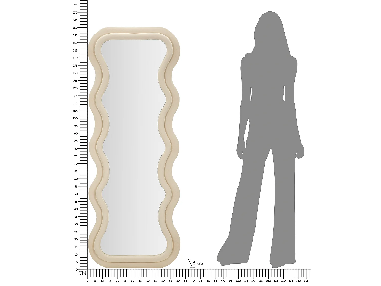 Specchio da parete in velluto beige cm 60x6x160