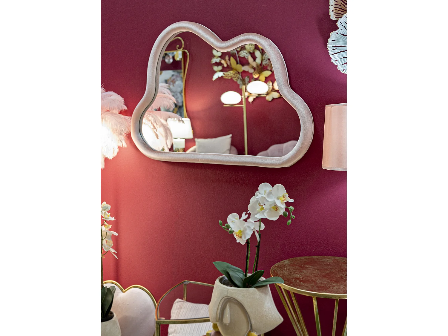 Miroir Mural en Velours "Cloud" 90cm Rose
