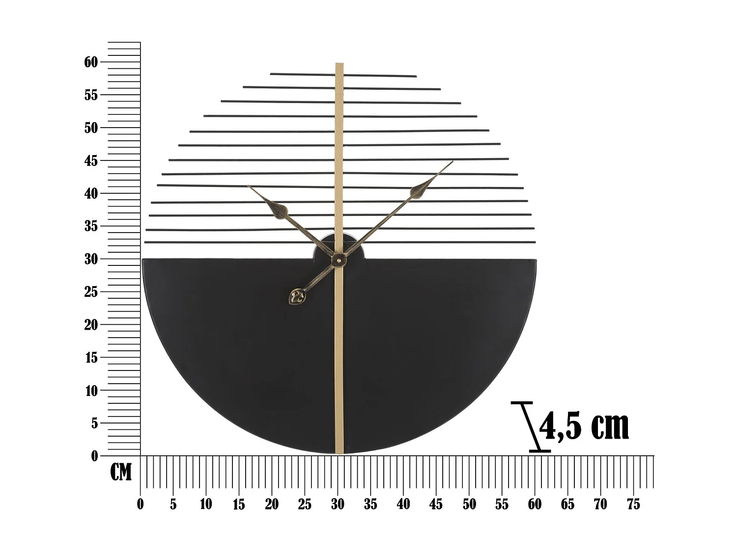 Horloge Murale en Métal "Glam Stick" 60cm Noir & Or