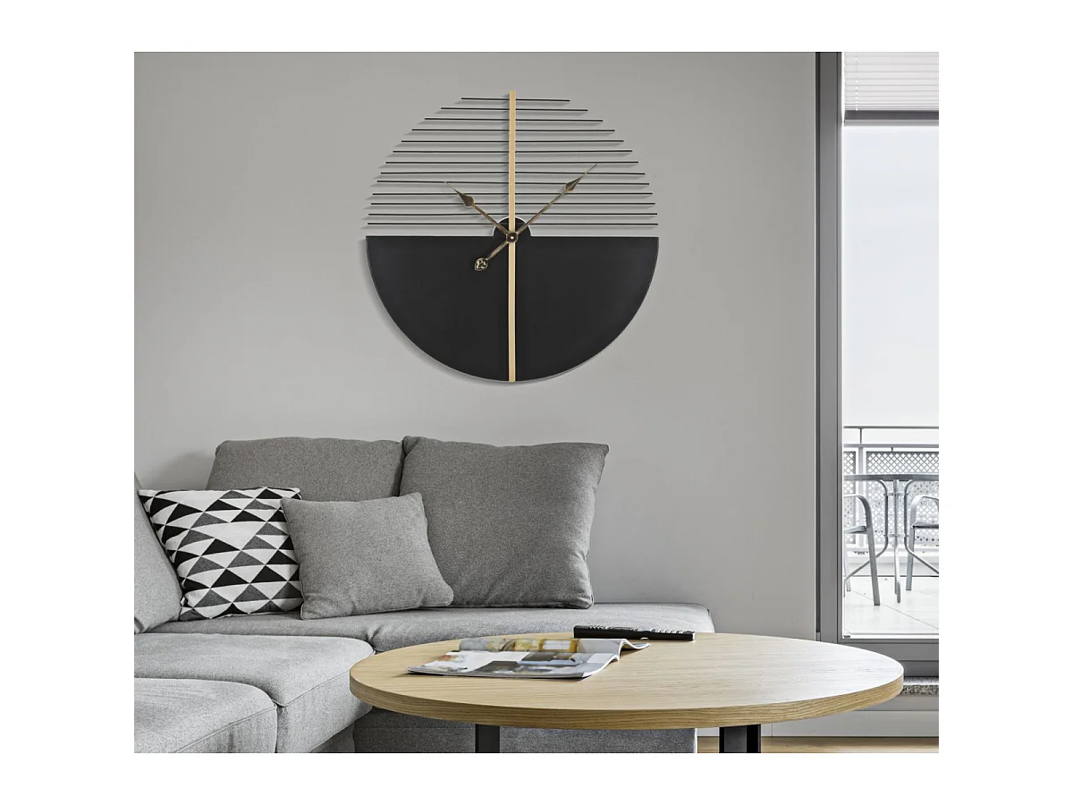Zegar ścienny - czarny, złoty, żelazo, styl glamour, 60 x 4,5 x 60 cm - Clock Glam Stick