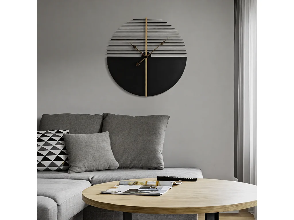 Zegar ścienny - czarny, złoty, żelazo, styl glamour, 60 x 4,5 x 60 cm - Clock Glam Stick