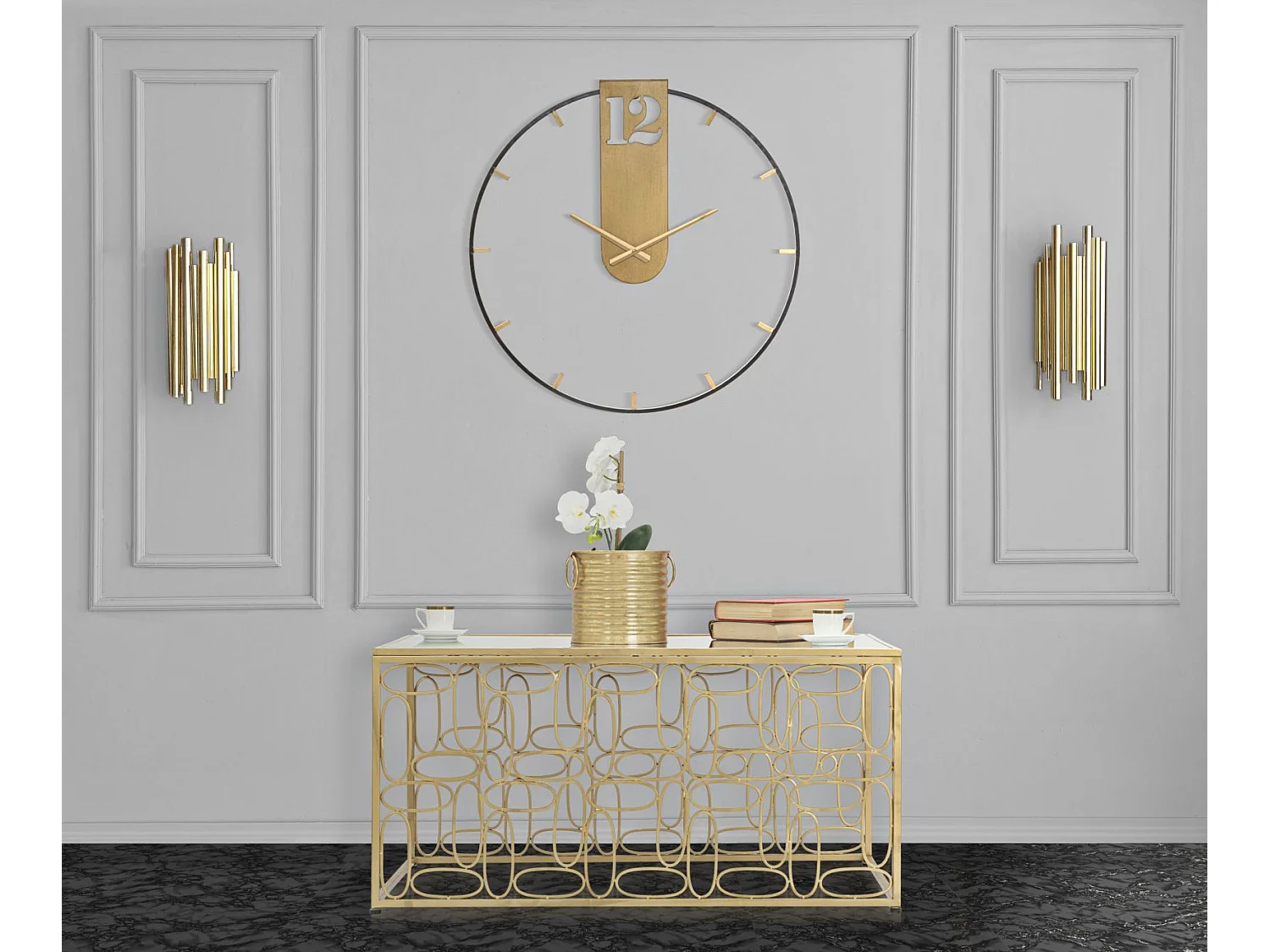 Gouden metalen wandklok Ø cm 60x4,5