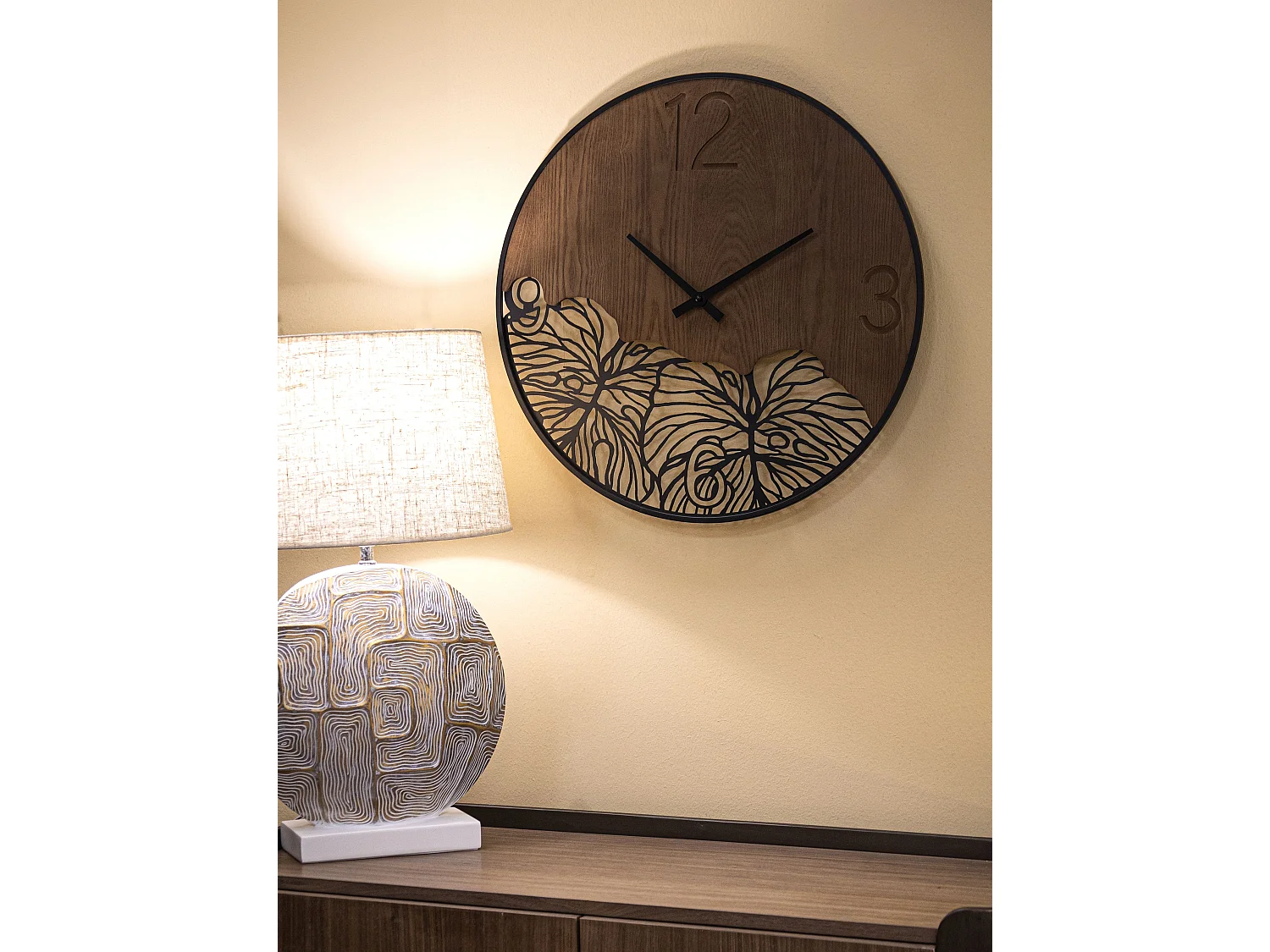 Orologio rotondo da parete in legno e metallo marrone Ø cm 60x2