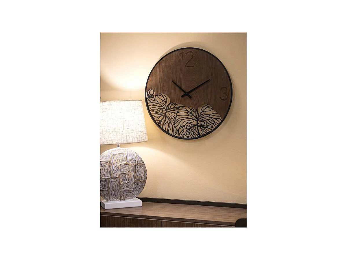 Runde Wanduhr aus Holz und Metall braun Ø 60x2 cm