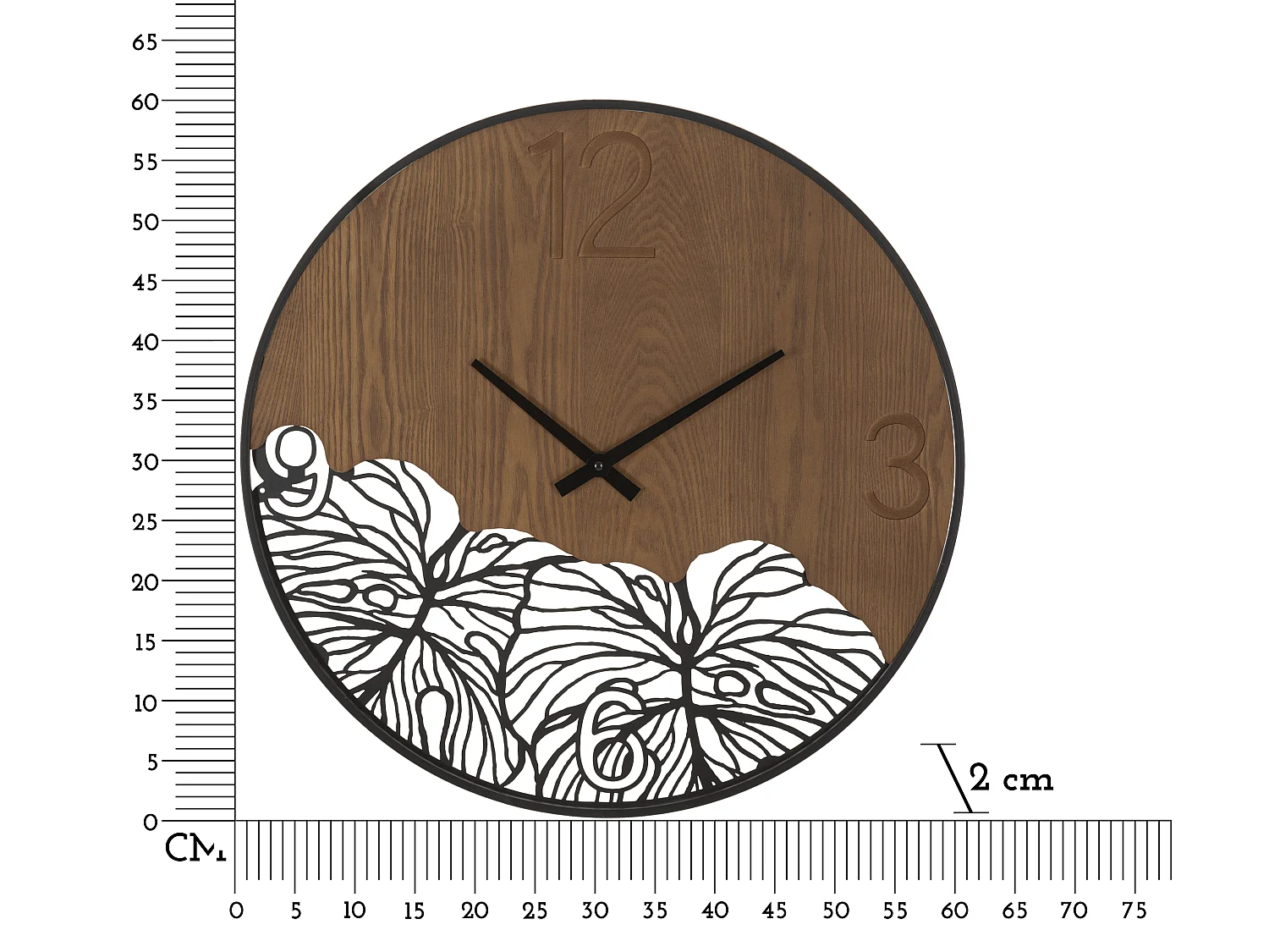 Runde Wanduhr aus Holz und Metall braun Ø 60x2 cm