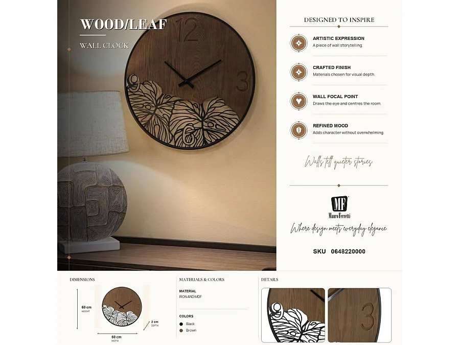 Runde Wanduhr aus Holz und Metall braun Ø 60x2 cm