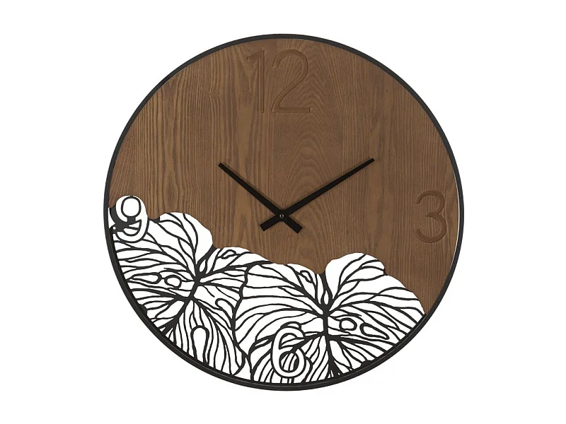 Horloge Murale Design "Leaf" 60cm Marron & Noir