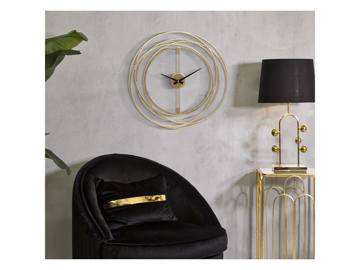Zegar ścienny do salonu i przedpokoju - złoty, żelazo, glamour, wys. 50 cm - Clock Strips