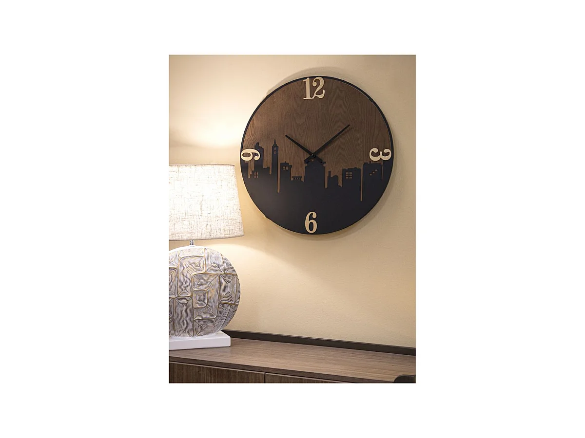 Runde Wanduhr aus Metall und Holz braun Ø 60x2 cm