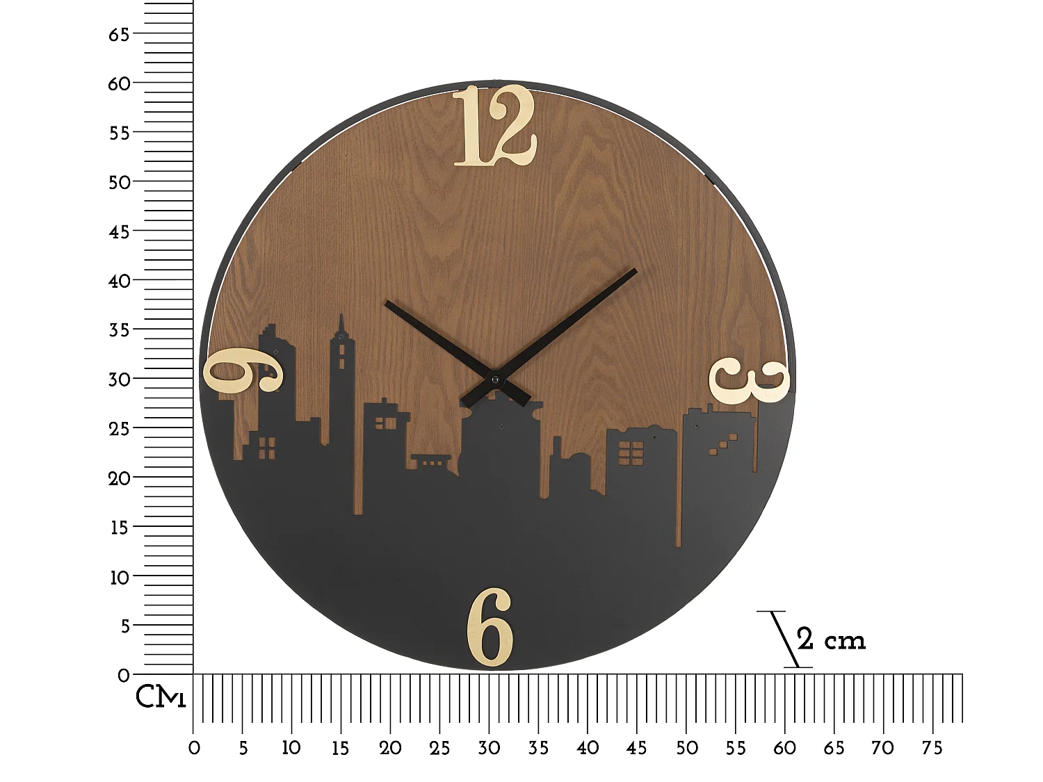Runde Wanduhr aus Metall und Holz braun Ø 60x2 cm