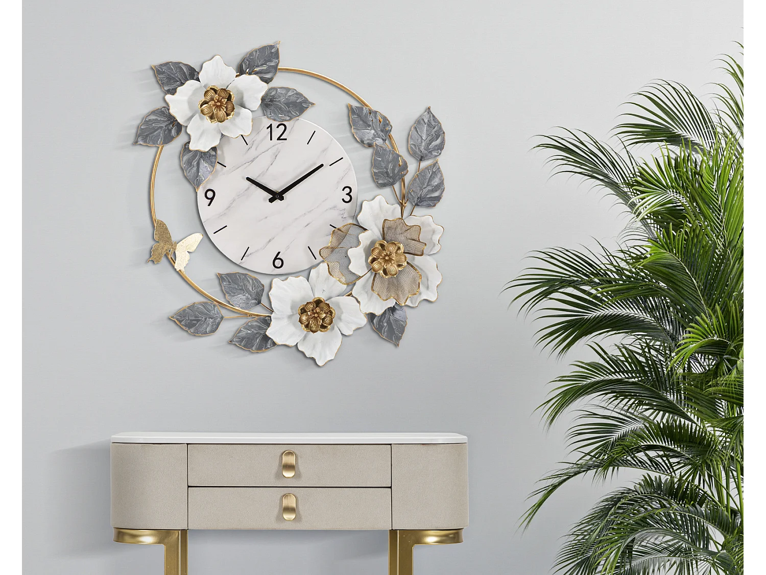 Horloge murale avec des fleurs en métal multicolore cm 64x8x64