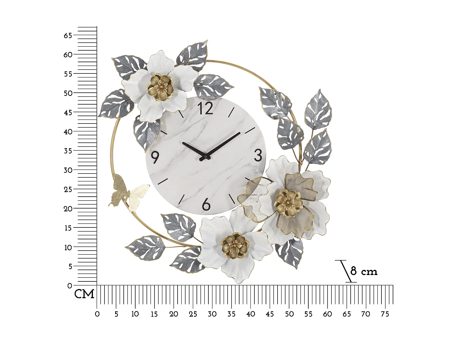 Horloge murale avec des fleurs en métal multicolore cm 64x8x64