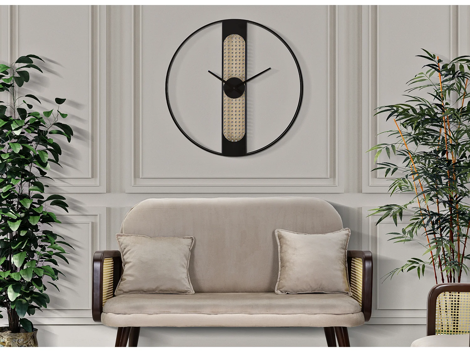 Orologio rotondo da parete in metallo nero e beige Ø cm 60x5