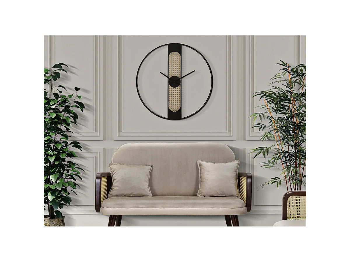 Horloge Murale Cannage "Ribby" 60cm Noir & Crème