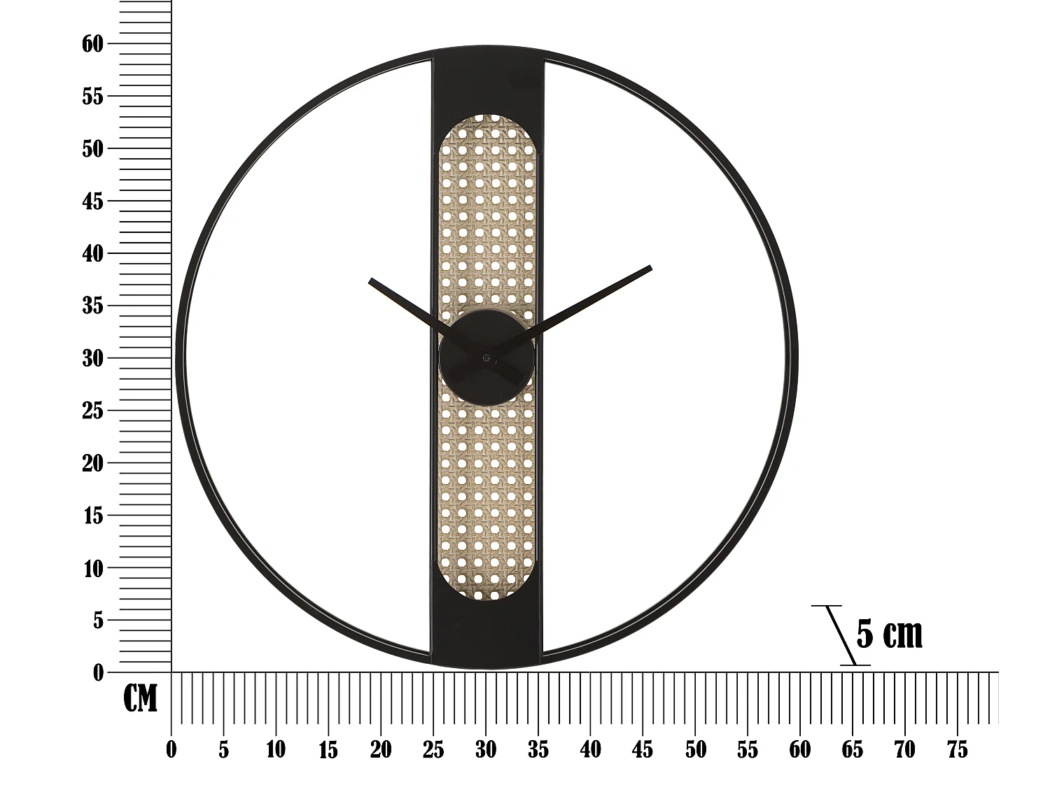 Horloge Murale Cannage "Ribby" 60cm Noir & Crème