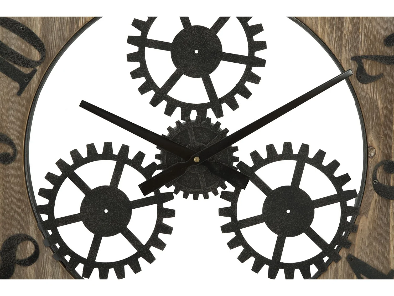 Horloge Murale Engrenage "Plus" 60cm Naturel & Noir
