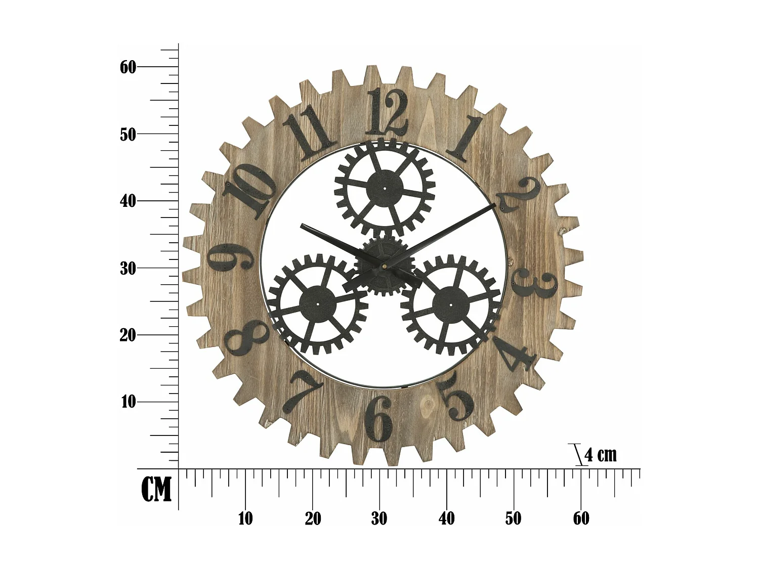 Horloge Murale Engrenage "Plus" 60cm Naturel & Noir