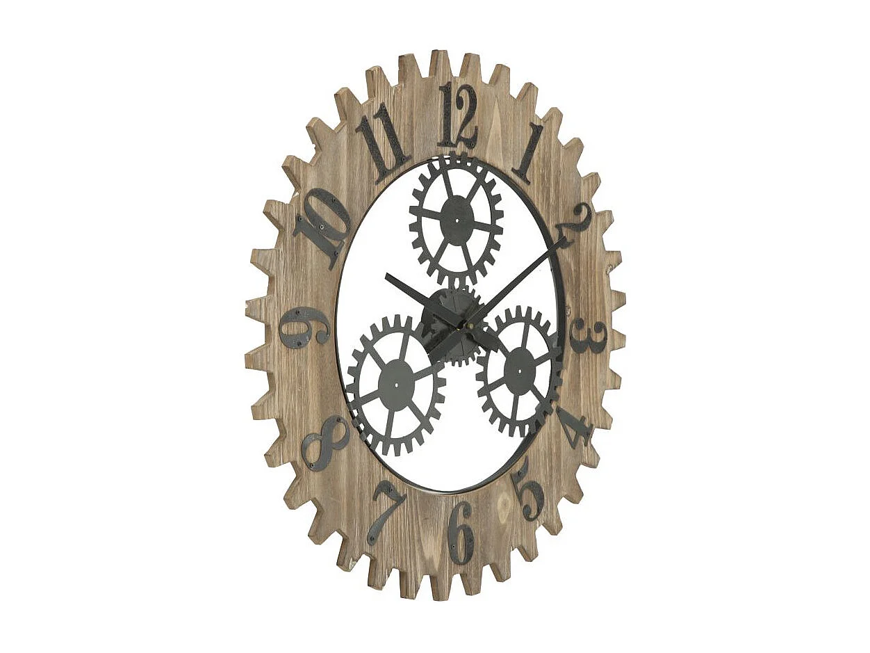 Horloge Murale Engrenage "Plus" 60cm Naturel & Noir