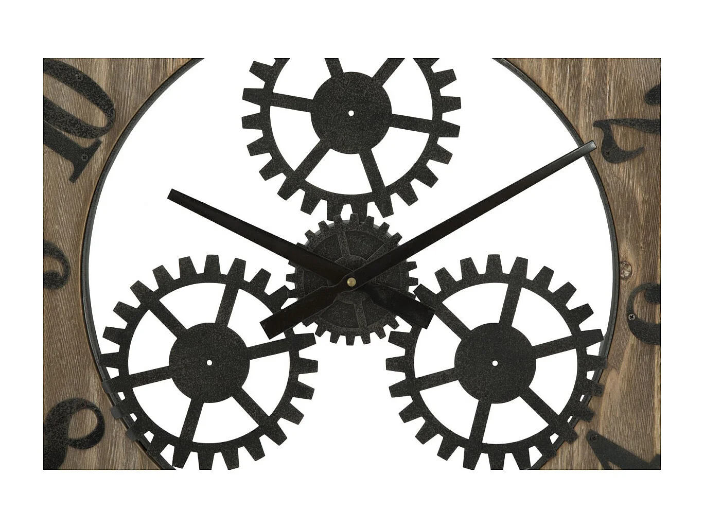 Horloge Murale Engrenage "Plus" 60cm Naturel & Noir
