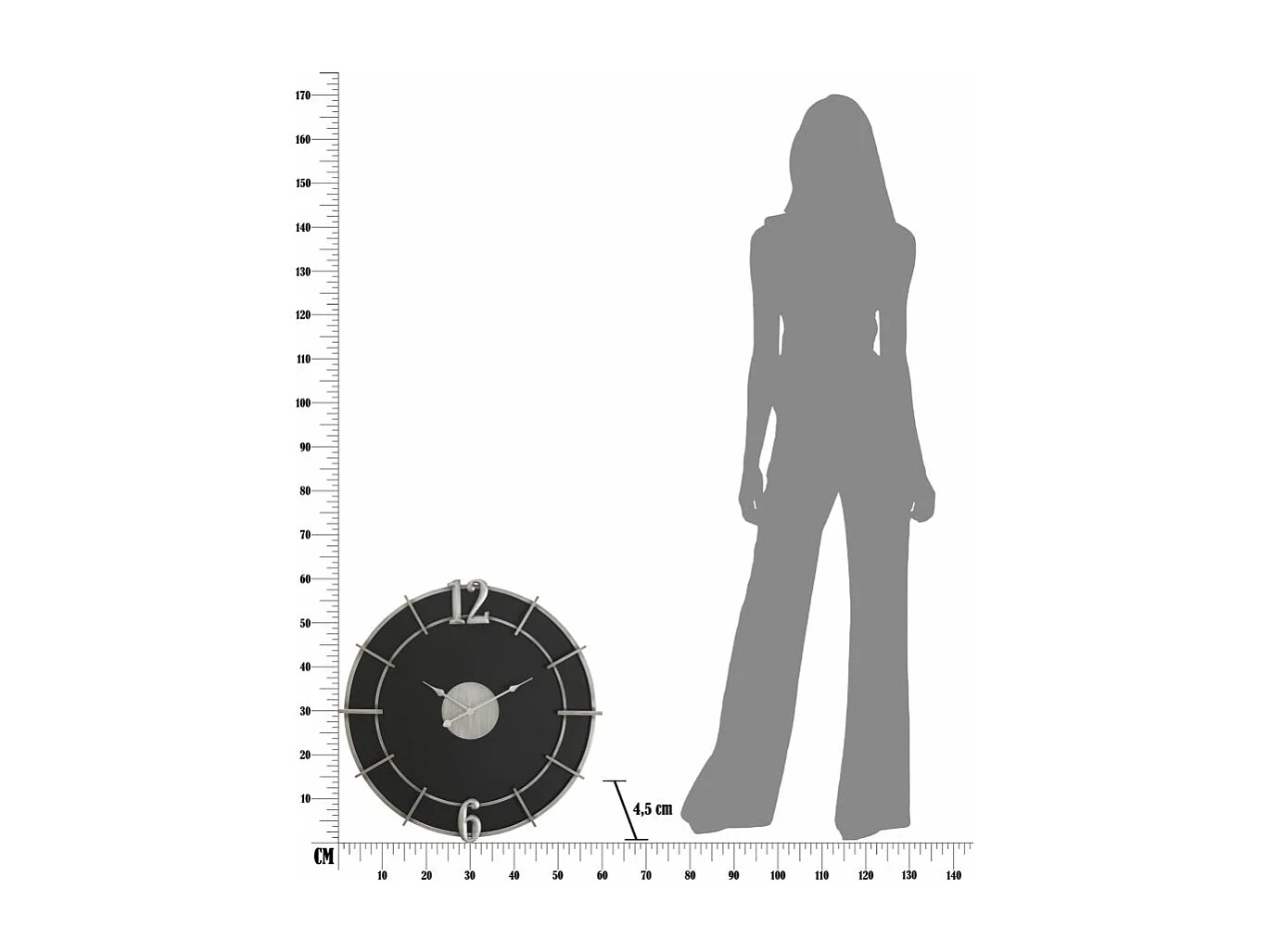 Horloge Murale en Métal "Silver Glam" 60cm Noir