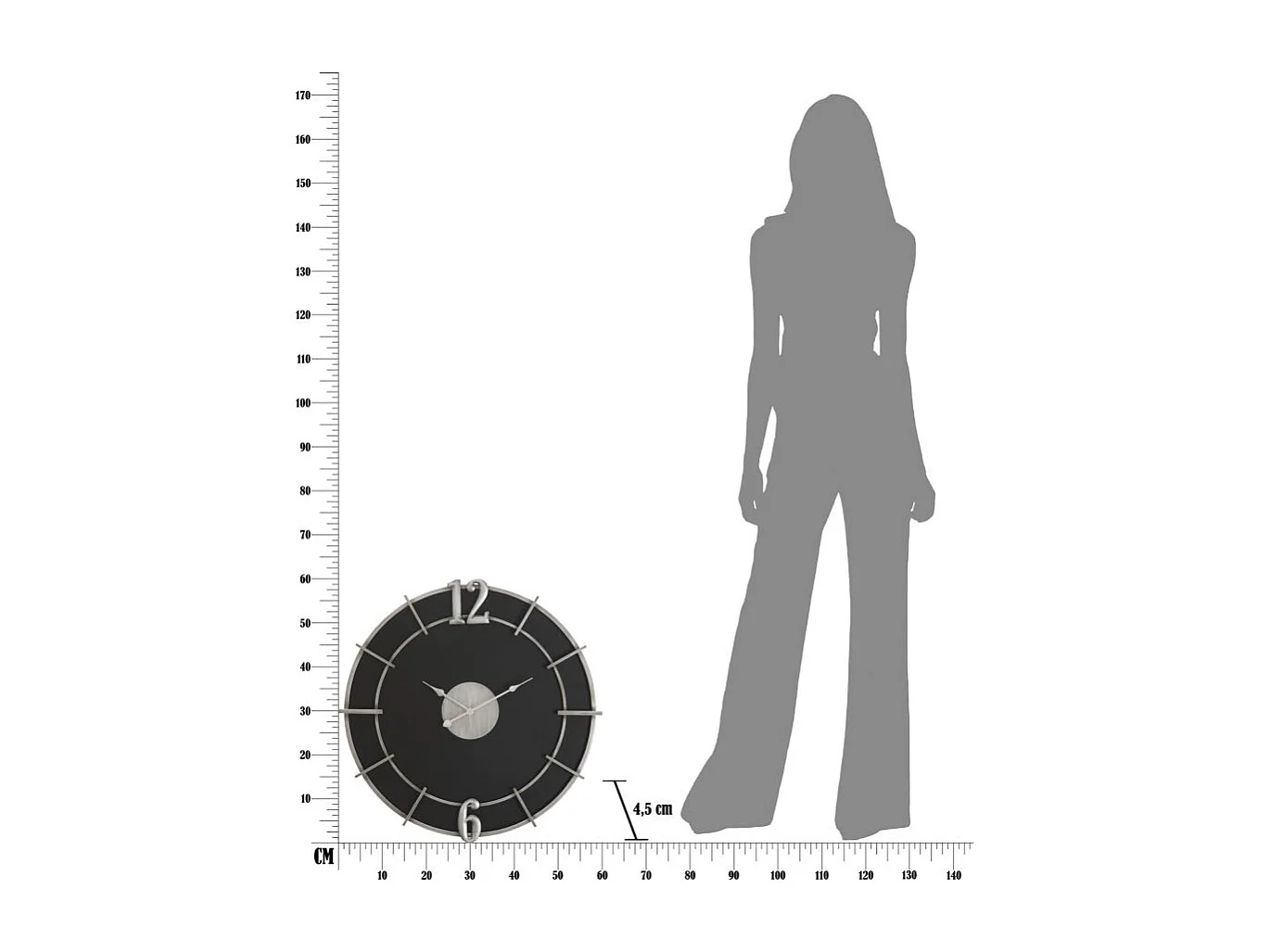 Horloge Murale en Métal "Silver Glam" 60cm Noir