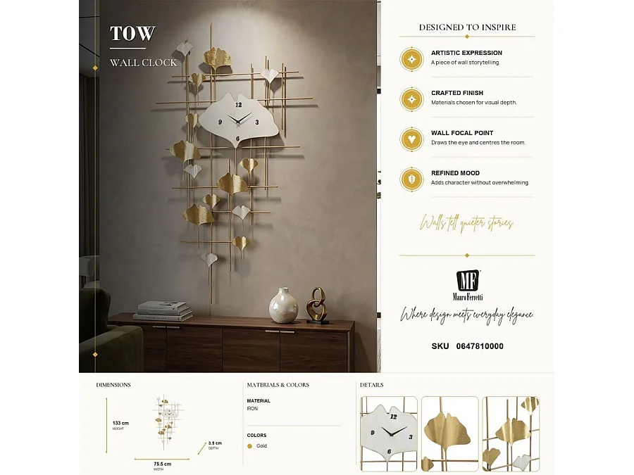 Horloge Murale en Métal "Tow" 133cm Or