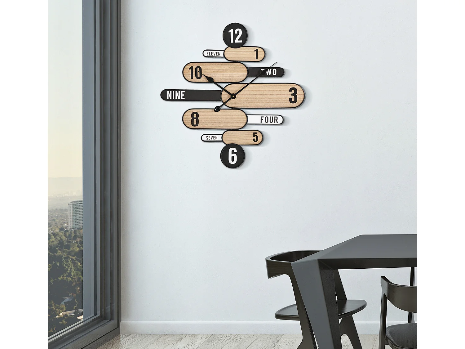 Horloge Murale Design "Direction" 60cm Naturel & Noir