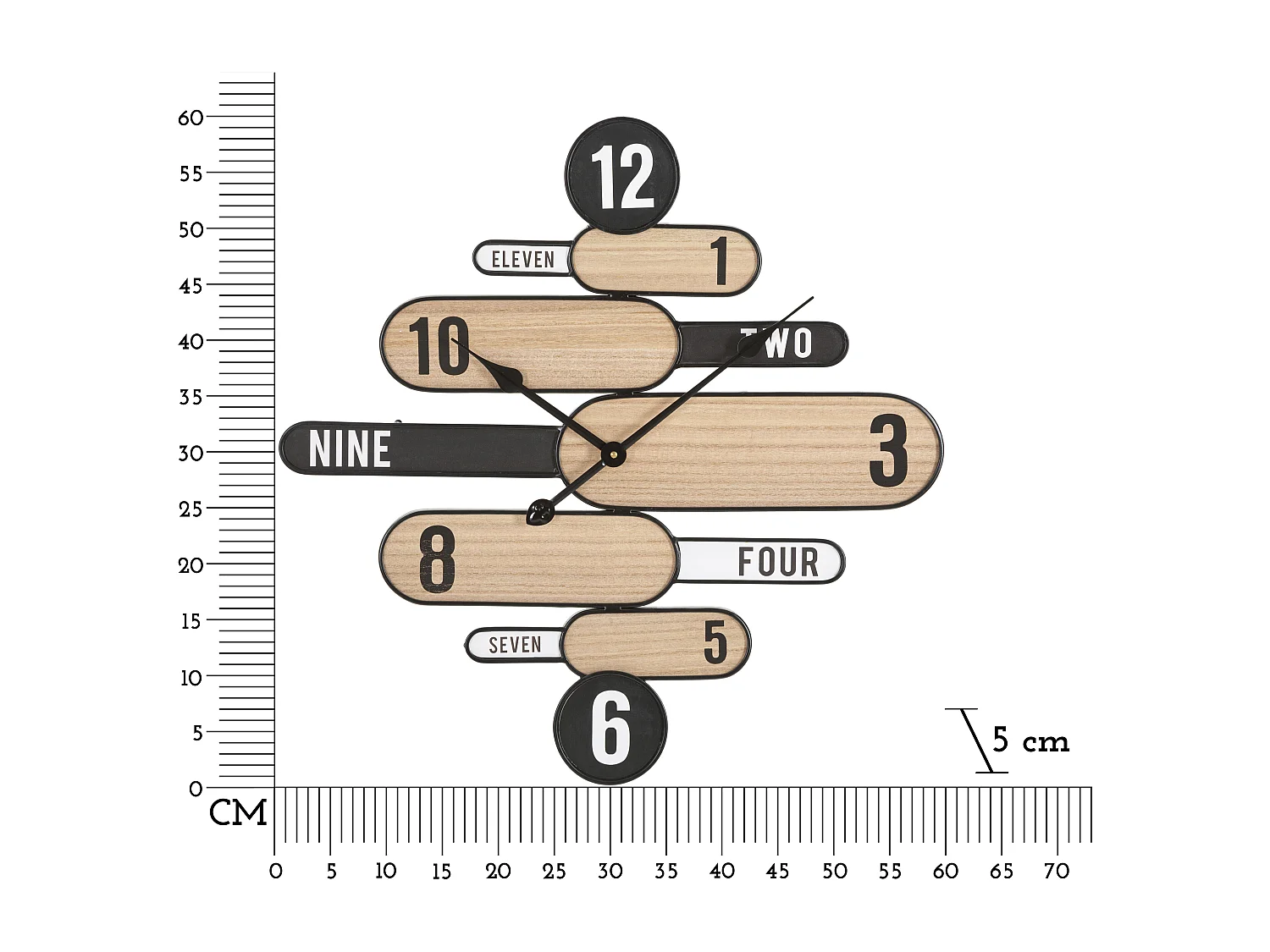 Horloge Murale Design "Direction" 60cm Naturel & Noir