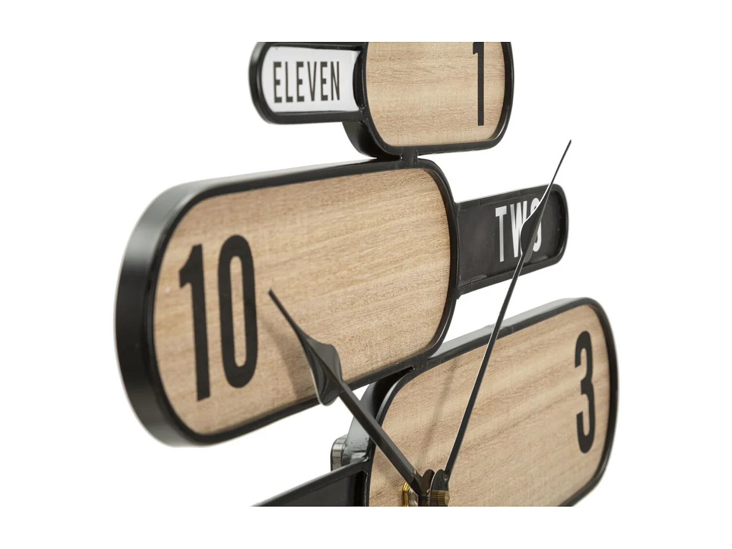 Wandklok van zwart en bruin metaal en hout, 60x5x60 cm