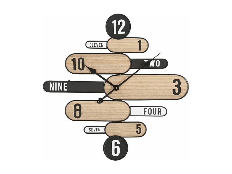 Horloge Murale Design "Direction" 60cm Naturel & Noir