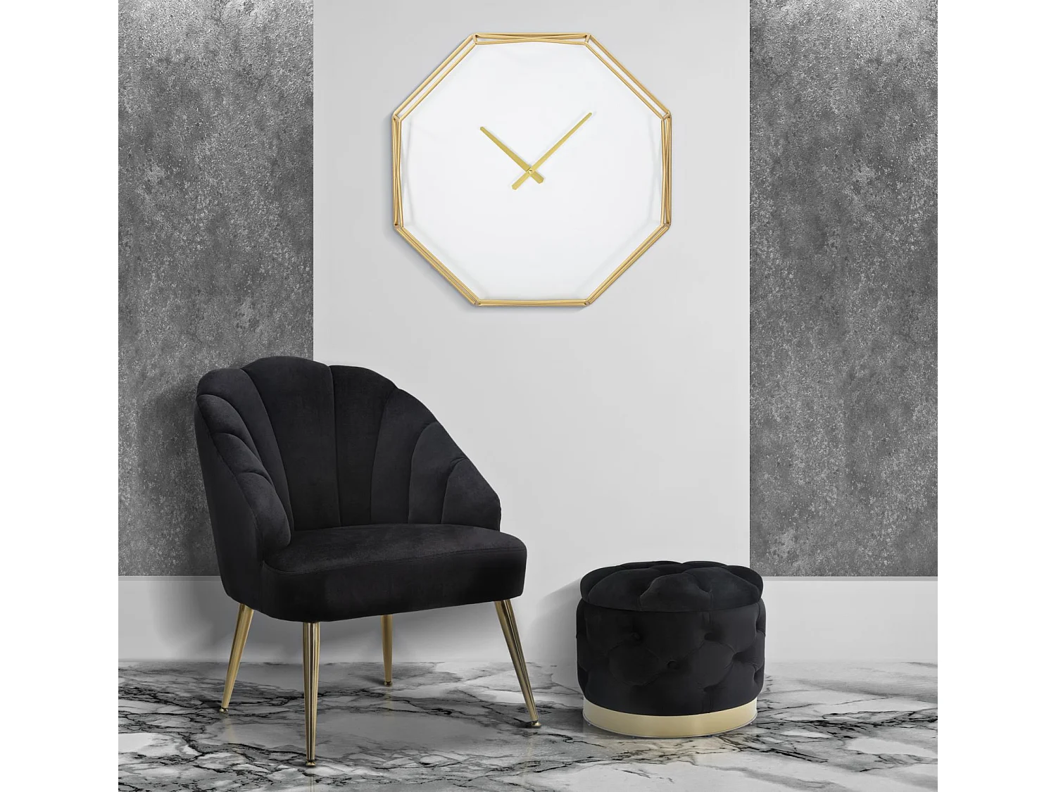 Horloge Murale en Métal "Goldy Octogonal" 56cm Or