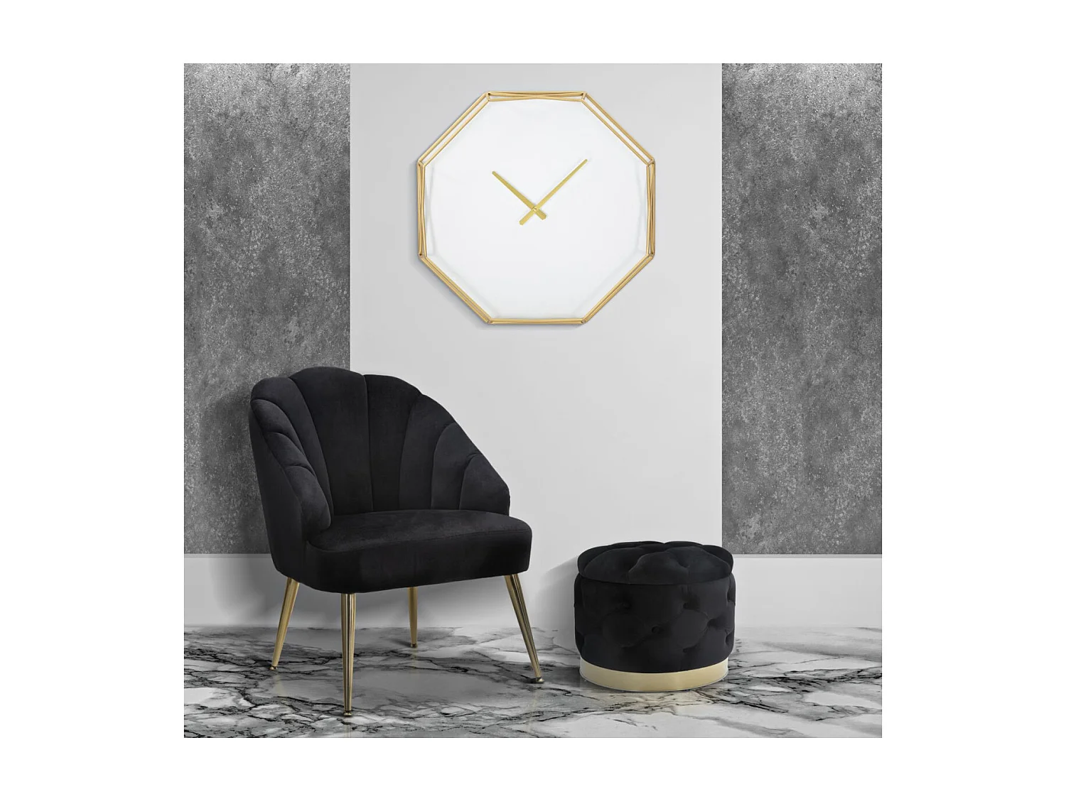 Reloj de pared octagonal de metal dorado Octagonal