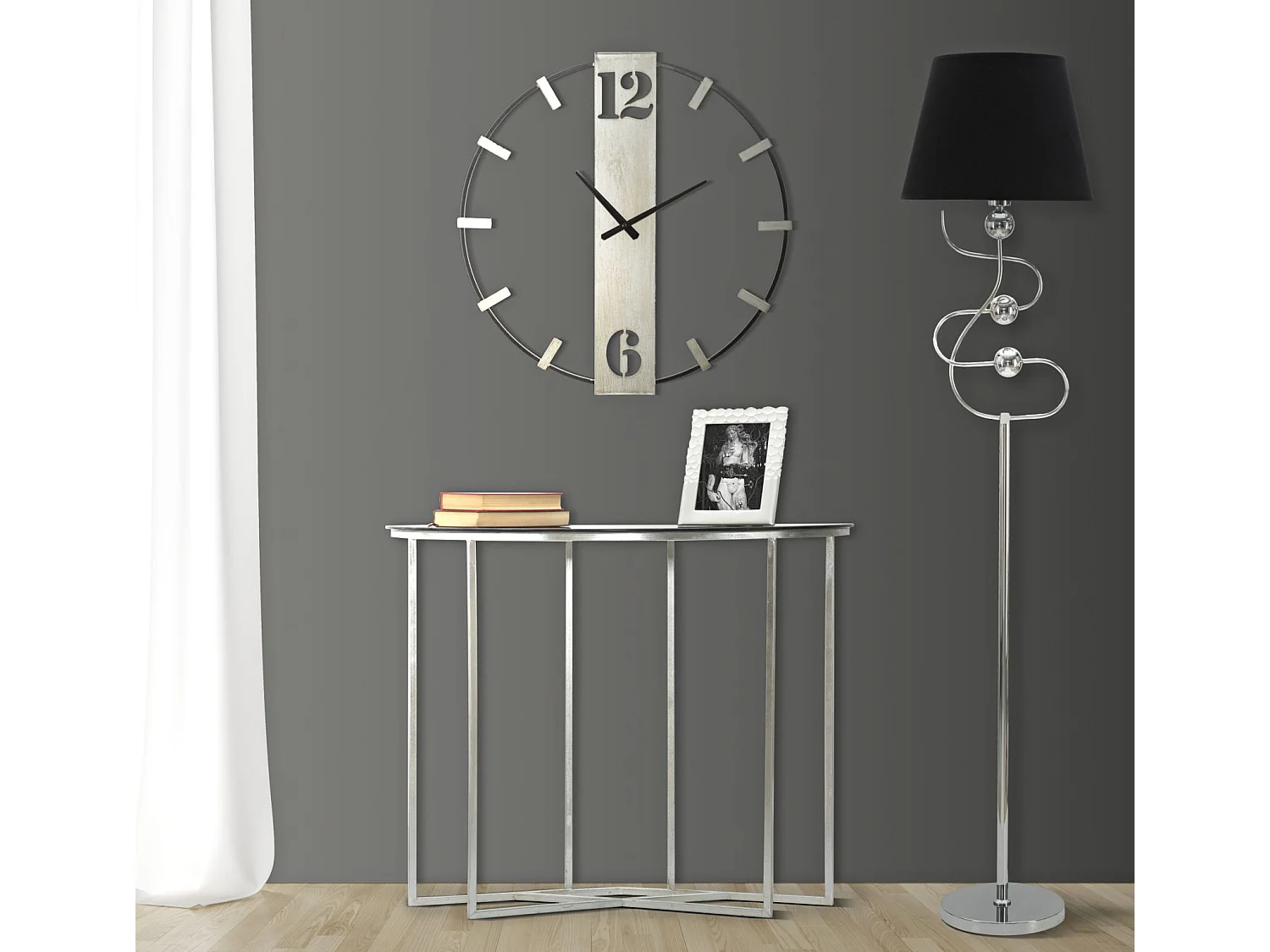 Zilveren metalen wandklok 61x4,5x63 cm