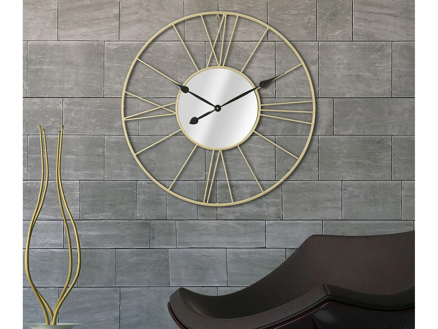 Horloge Murale Avec Miroir "Glam Stick" 80cm Or